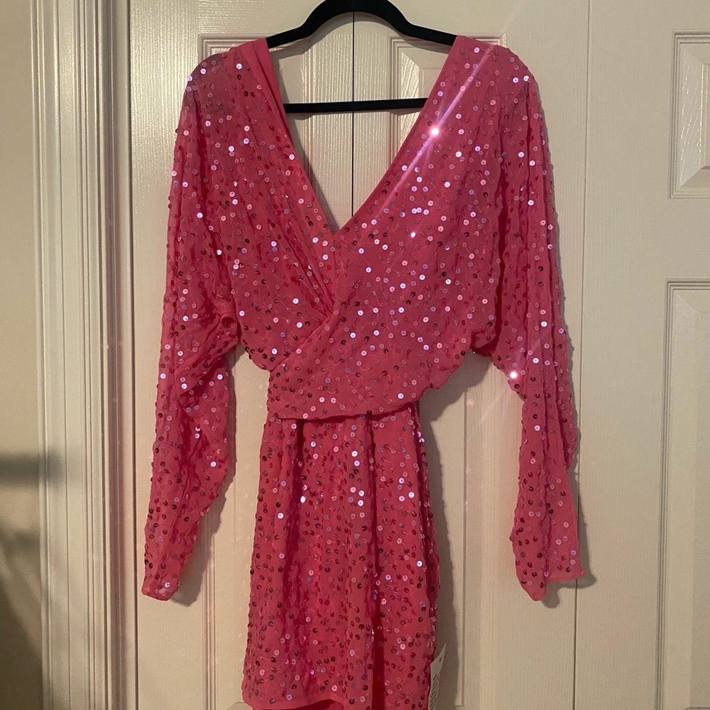ASOS Mini Pink Sequin Wrap Dress